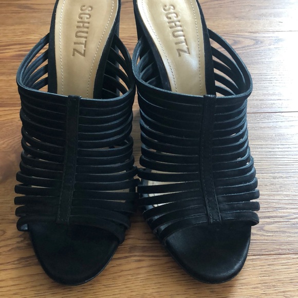 SCHUTZ  Veronika Black Suede Laura Strappy Cage Thick Heel Sandals - Picture 5 of 10